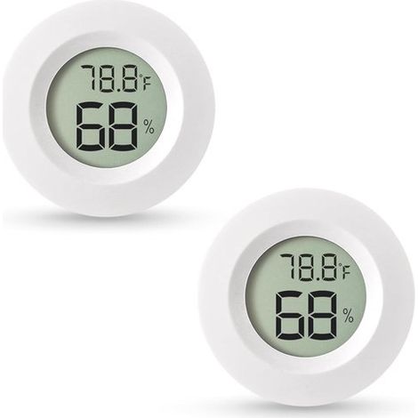 Juego de 2 mini higrómetros y termómetros, medidor digital de humedad y temperatura para interiores y exteriores, °C/°C, blanco (1/5)