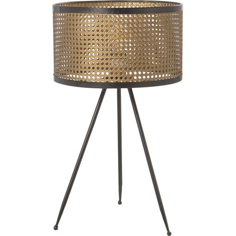 Lampe de Table en Métal Doré, Imite l'Osier, 1Xe27, Max.60°35X60 Cm, Abat-jour : °35X20 Cm (1/3)