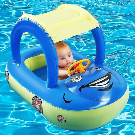 Bouée gonflable pour bébé avec pare-soleil, bateau de natation en forme de voiture pour nourrissons, tout-petits et enfants