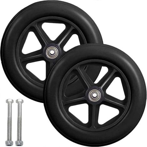 Roue Avant Fauteuil Roulant - 8 Pouces 190 mm - Caoutchouc PVC Non Gonflable - Antidérapante - Noir Gris - Lot de 2