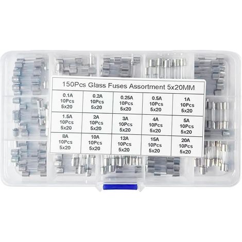 Pack of 150 Glass Fuses 5x20mm, Fast Acting, Nickel-Plated Copper, For Electronics (1/5)