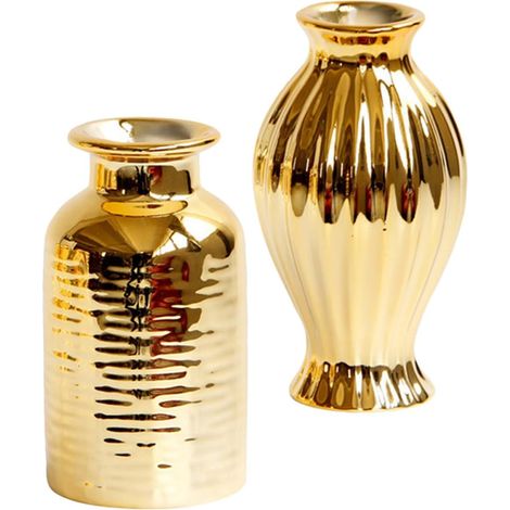 Lot de 2 Vases en Céramique Dorée Motif en Relief Européen, Petit Format pour Décoration Intérieure, Vase à Fleurs de Fenêtre pour Salon, Chambre et Bureau, Déco Maison Cocooning (1/5)