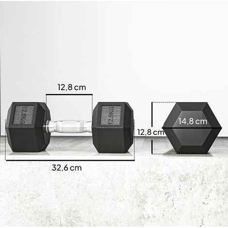 Hexagonale Hanteln 2 x 12,5 kg mit gerändeltem Griff aus schwarzem Gusseisen HAVRYA (1/5)