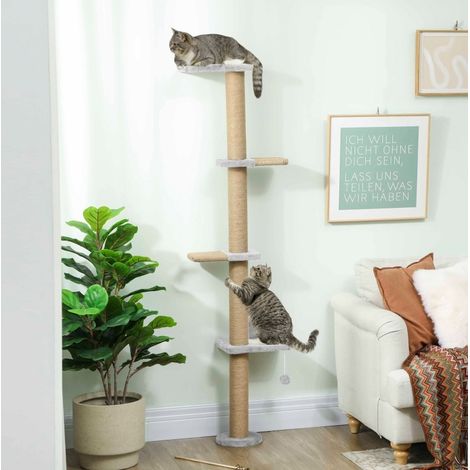 Albero tiragraffi da parete a 5 livelli, 180 cm, sisal e poliestere, grigio chiaro OKMYHOME (1/5)