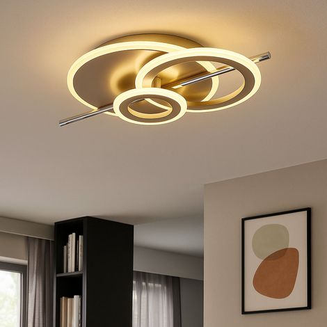 Deckenlampe Wohnzimmerleuchte Designlampe LED Deckenleuchte Schlafzimmerlampe, champagnerfarben, silber, 40W 3000lm neutralweiß, LxH 55 x 8,5 cm (1/5)