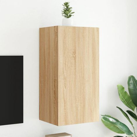 Meuble TV mural avec LED-Banc TV-Meuble Télé chêne sonoma 40,5x35x80 cm 189133 (1/5)