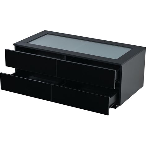 Mesa de centro negra 100x50x40 cm con 4 cajones, tapa de vidrio templado, LED (1/5)