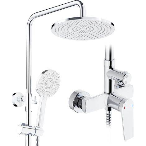 Colonne de douche pluie 25 cm – Douche à main multifonction avec 3 jets – Finition chrome – Barre en acier inoxydable – Accessoires inclus (1/5)