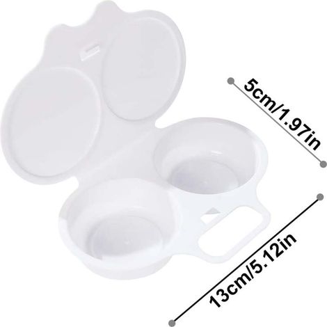 Cuiseur à œufs micro-ondes 2 compartiments – Réutilisable, antiadhésif, avec couvercle blanc