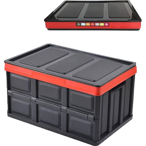 1 Stück 55L Profi Klappbox Transportbox Aufbewahrungsbox mit Deckel und Handgriff aus Kunststoff Mehrweg 52x35x29 cm (55L, Schwarz) (1/4)