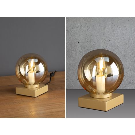 Kleine Tischleuchte PLUTO Messing Sockel - Glaskugel Amber, Höhe 17,5cm (1/5)