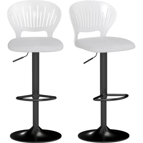 Lot de 2 tabourets de bar pivotants à 360°, hauteur réglable de 84 à 105 cm, dossier creux, repose-pieds, blanc (1/5)