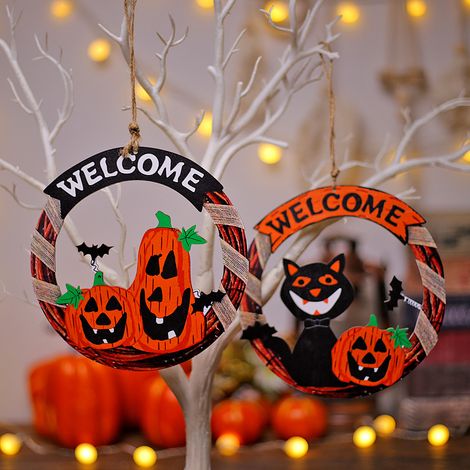 Artikel Kürbisdeko Holz-Heimdekorationen Schilder Ornamente Ernte-Dekorationsschilder Festdekorationen Holz-Türschilder Halloween Holz-Haustürschild (1/4)
