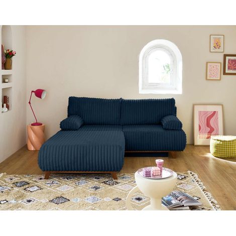 Cristal - 3-sitzer sofa - schlaffunktion und bettkasten und großer sitzsack - großer geripptem cord - blau