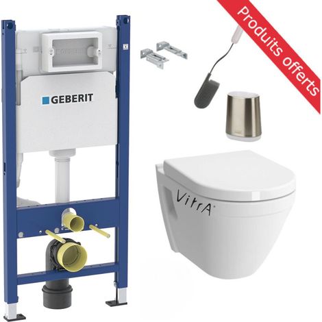 Pack WC Bati-support Geberit Duofix + WC Vitra S50 + Abattant softclose + Plaque blanche + Brosse de toilette OFFERTE (1/5)