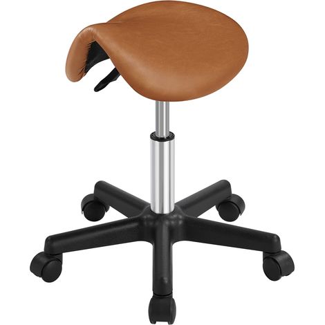 Yaheetech Tabouret Roulettes Professionnel PU Tabouret Ergonomique Selle De Cheval Anti Mal De Dos à Roulettes Pivotantes Hauteur Réglable 45,5-60 cm Brun Rétro