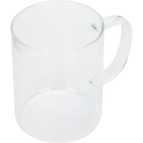 350 ml Klarglas mit Henkel, Kaffee-/Milchbecher, Wasserbecher, Küchenutensil, weiße Beschriftung (1/5)