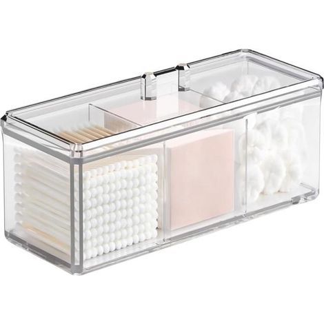 3-Compartment Makeup Organizer with Lid, Perfume Storage, and Cotton Swab Box