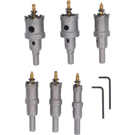 Kit de 6 scies cloches TCT à pointe carbure, pour métaux durs, diamètre 16-32 mm, pour acier inoxydable, fer et bois. (1/5)
