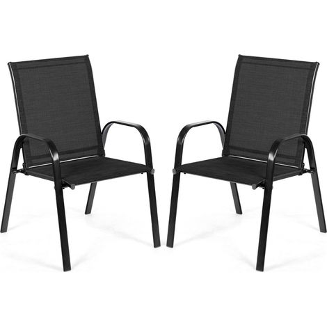 Set di 2 comode sedie da giardino da patio 56 x 72 x 90 cm con braccioli curvi e tessuto ad asciugatura rapida struttura in metallo nero 200011299