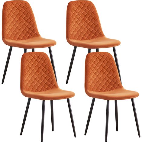AINPECCA 4X Orange Dining Chairs Velvet Padded Seat Metal Legs Kitchen Home Office UK (1/5)