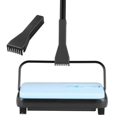 Balai à franges manuel, capacité 300 ml, largeur de nettoyage 17 cm, idéal pour moquettes, tapis et poils d'animaux, bleu. (1/5)