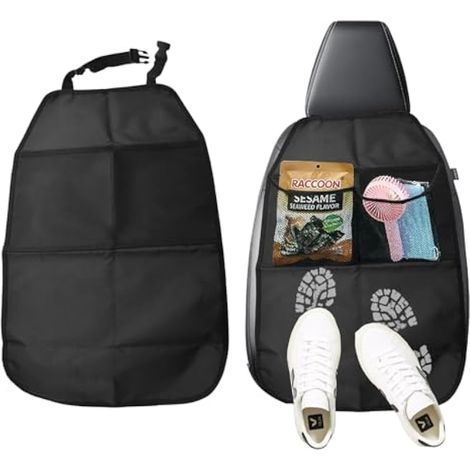 2 Pièces Protections Dossier Siège Voiture Enfant Imperméable Anti-salissures, Protege Siege Voiture Chien avec 2 Grandes Poches de Rangement, Organisateur Voiture, Oxford Durable - Universel Noir (1/4)