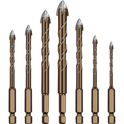 7-Piece Ceramic Drill Bit Set: Cross Hexagonal Tile Bits for Concrete, Walls, and Glass. Includes Overlord Drill Bits for Opening Holes. (1/4)