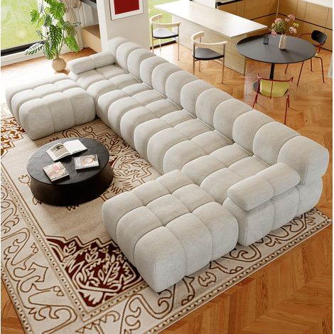 Sofá esquinero en U 400x200x68 cm de chenilla blanca sin montaje para salón – MEUBLIV (1/5)