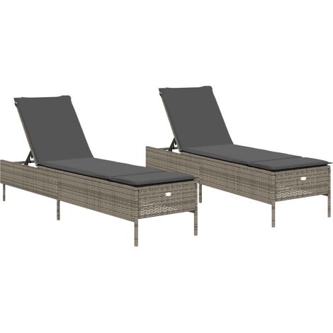 Maison Exclusive - Sonnenliegen mit Auflagen 2 Stk. Grau Poly Rat