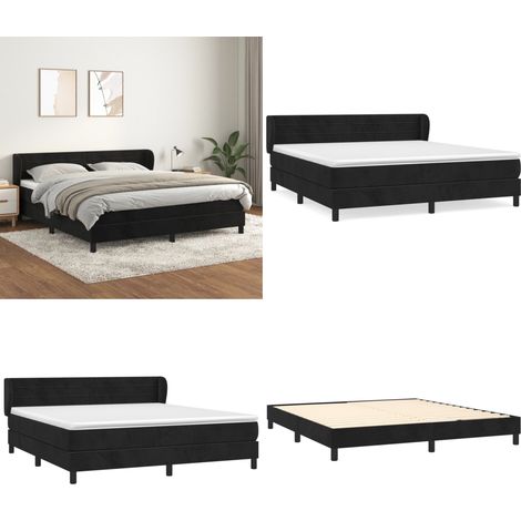 Sommier à lattes de lit et matelas Noir 160x200 cm Velours - Lit Tapissier - Lit Velours - Lit Double - Literie - Chambre À Coucher - Home & Living (1/5)