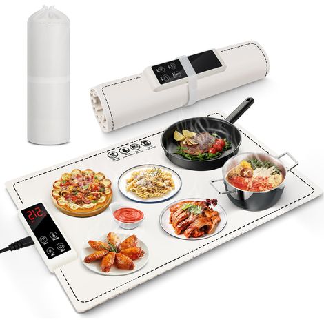 Elektrischer Speisenwärmer, faltbare Heizmatte mit einstellbarer Temperatur, elektrische Buffet-Heizmatte, tragbare Heizmatte für Partys, Feiern und Zuhause, 60 cm × 38 cm