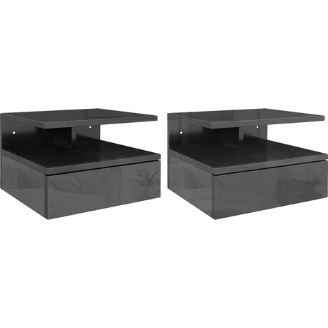 Mesita de noche, diseño flotante, elegante solución de almacenamiento, color negro. (1/5)