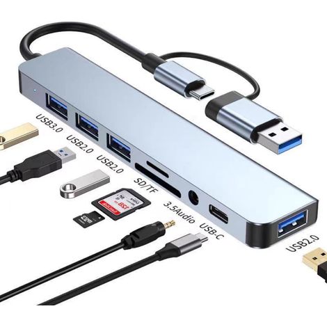 8-in-1 USB-C Hub/Splitter mit TF/SD-Kartenleser, kompatibel mit MacBook Pro, iPad Pro und Laptops. (1/4)
