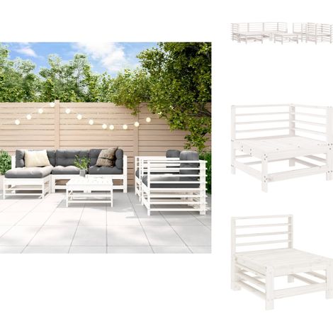 Salon de jardin 7 pcs Blanc Bois de pin massif - Salon De Jardin - Mobilier De Jardin - Ensemble Salon De Jardin - Meubles De Jardin - Bois De Pin (1/5)