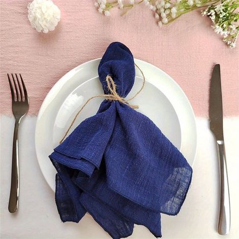 Ensemble de 12 serviettes de table en lin lavables, en tissu souple, idéal pour les réunions, les fêtes et autres occasions. 32 x 32 cm, bleu marine (1/5)