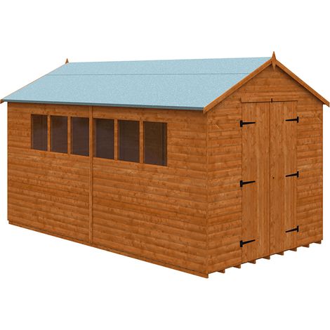 14 x 8 Feet Loglap Workshop 15mm Shed - Solid Wood/Softwood/Pine - L415 x W235 x H254.5 cm - Burnt Orange