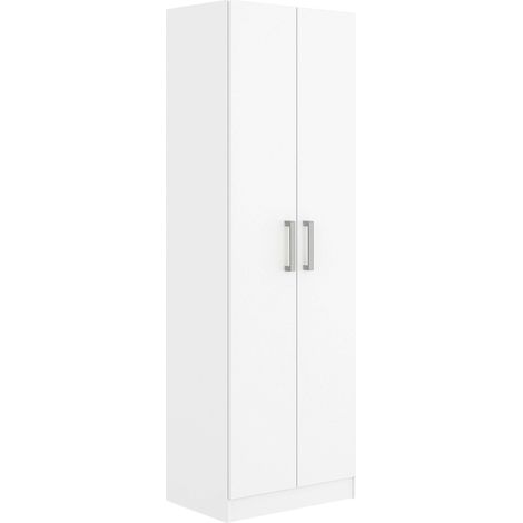 Armario Auxiliar Multiusos Alto con 2 Puertas Abatibles y 4 Espacios Interiores en Color Blanco Mate 61x170 cm (1/5)