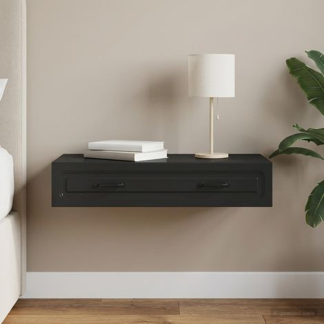 Table d’appoint murale avec rangement en bois d’ingénierie noir, 87,5 x 34,5 x 17 cm - PANGIVO (1/5)