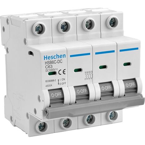 Disjoncteur miniature CC HSB6C-DC, 4 pôles, DC1000 V 63 A, disjoncteur photovoltaïque, pour système solaire PV, système de grille de panneaux solaires, montage rail DIN 35 mm