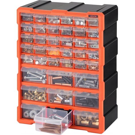 VEVOR Organizer per Minuteria a 39 Cassetti, Cassettiera Porta Minuteria Impilabile, Contenitore da Parete per Viti, Bulloni, Ferramenta e Componenti, in Plastica, Ideale per Garage, Casa e Officina (1/5)