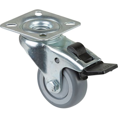 BS-R Lenkrolle 50 mm mit Feststeller Gummirad grau Kugell. Platte Tragkraft 50kg (1/2)