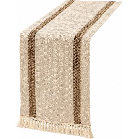 Chemin de table rétro japonais en coton et lin, rayé, motif Noël, 30 cm de large, 50 à 210 cm de long (la largeur dépend de la couleur x longueur 50 cm, pompons inclus) - Épaisseur double café (30 cm (1/5)