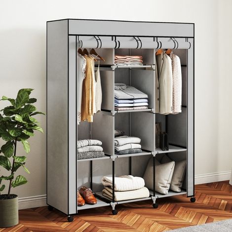 Armadio in Tessuto con 8 Ripiani e 2 Barre Appendiabiti, Chiusura con Cerniera, per Camera, 125 × 43 × 162.5 cm (1/5)