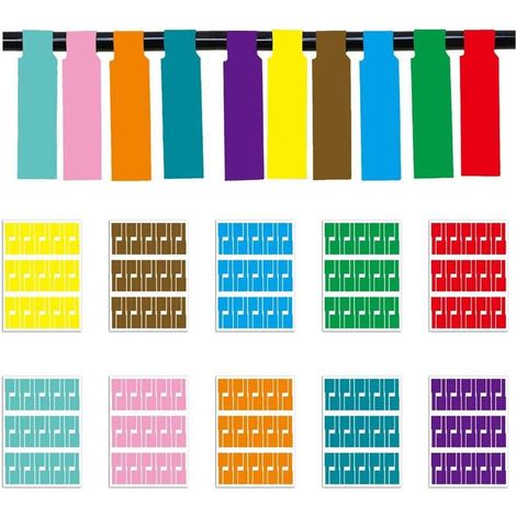 Etiquetas para cables, 10 colores, 300 unidades, etiquetas autoadhesivas impermeables para la identificación de cables con impresoras láser. (1/5)