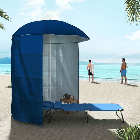 Sonnenschirm mit Seitenteil Ø220x220 cm, manuell zu öffnen, 8 Stahlstreben und Tragetasche, Blau