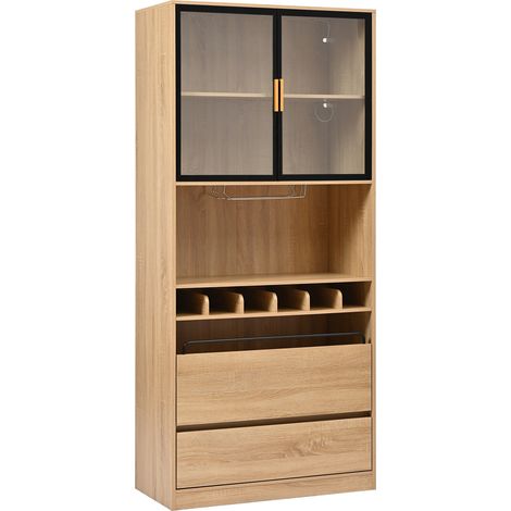 Mobile bagno alto in MDF naturale con ante in vetro e luce LED 180 cm HOMVRA (1/5)