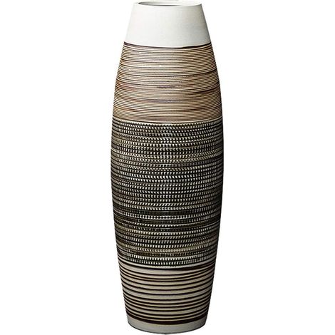 Grand Vase à Poser Au Sol en Céramique à Rayures Marron et Noir, Vase à Fleurs Fait Main Décoratif Maison, Haut 50 cm (1/5)