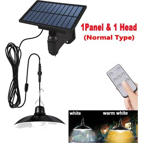 Suspension solaire extérieure étanche à LED (blanche, 1 tête, type standard) avec télécommande, compatible avec abri de jardin, grange ou pièce. (1/5)