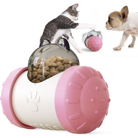 Interactive Cat Toy, Rocking Bear Design Dog Snack Dispenser, 2 in 1 Cat Toy Interactive Rocking Bear Design, for Slow Feeding Healthy, Educational Toy Practice Game for Pet, Pink (1/5)
